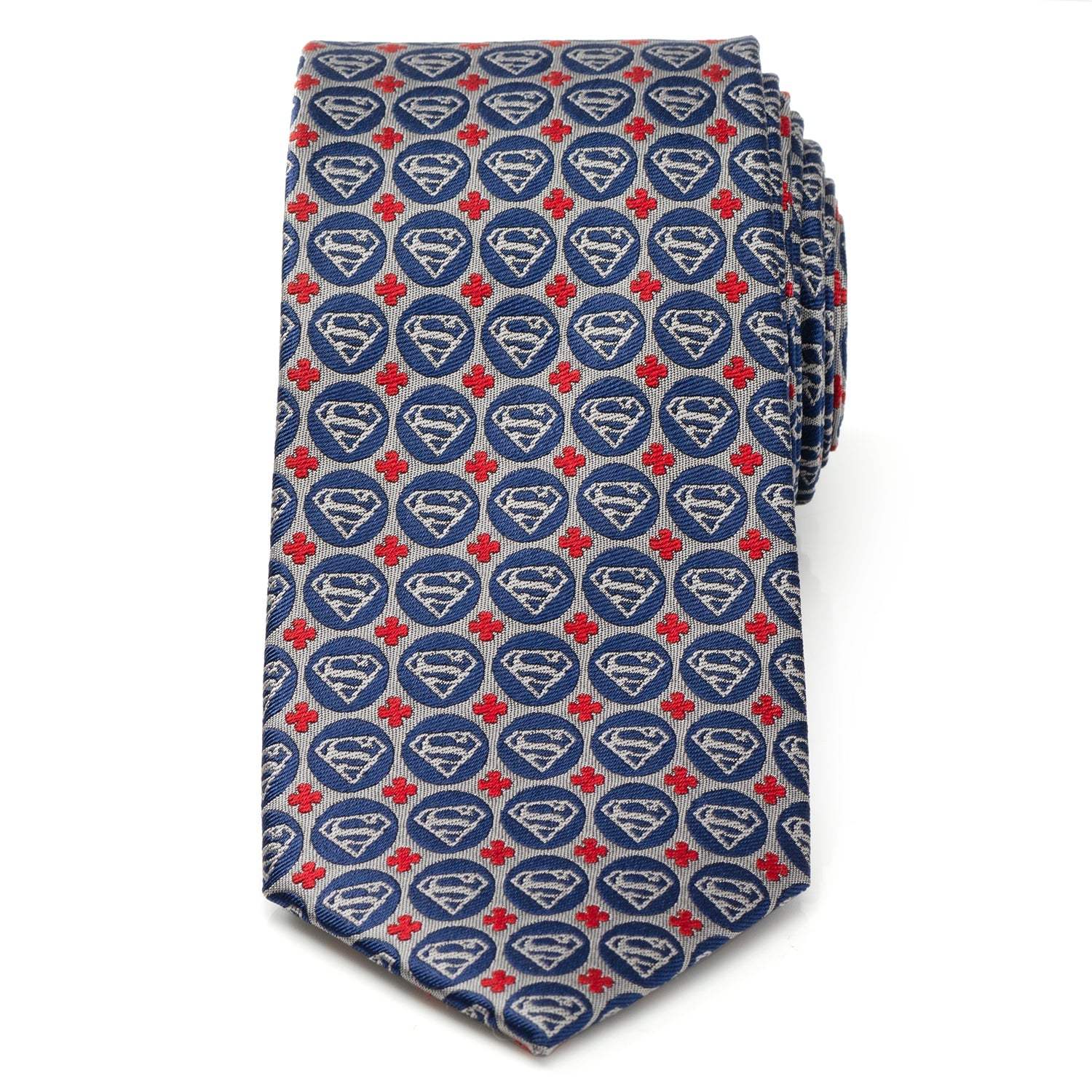 DC Superman Shield Motif Gray Men's Tie - Cufflinks.com - Flyclothing LLC