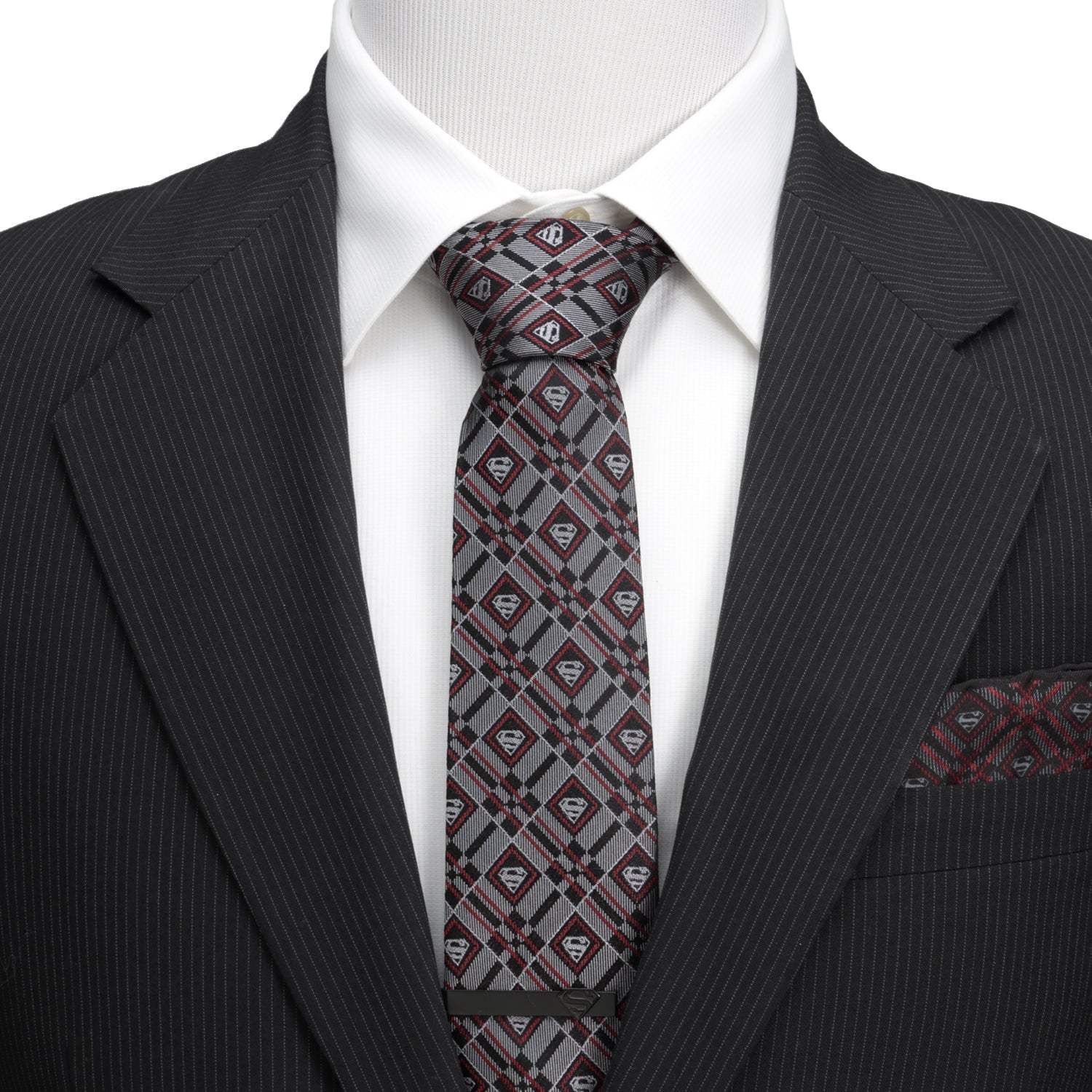 DC Superman Geometric Gray Silk Men's Tie - Cufflinks.com - Flyclothing LLC