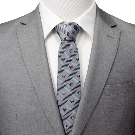 DC Superman Gray Plaid Tie