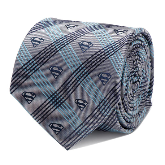 DC Superman Gray Plaid Tie