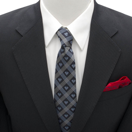 DC Superman Shield Navy Plaid Mens Tie