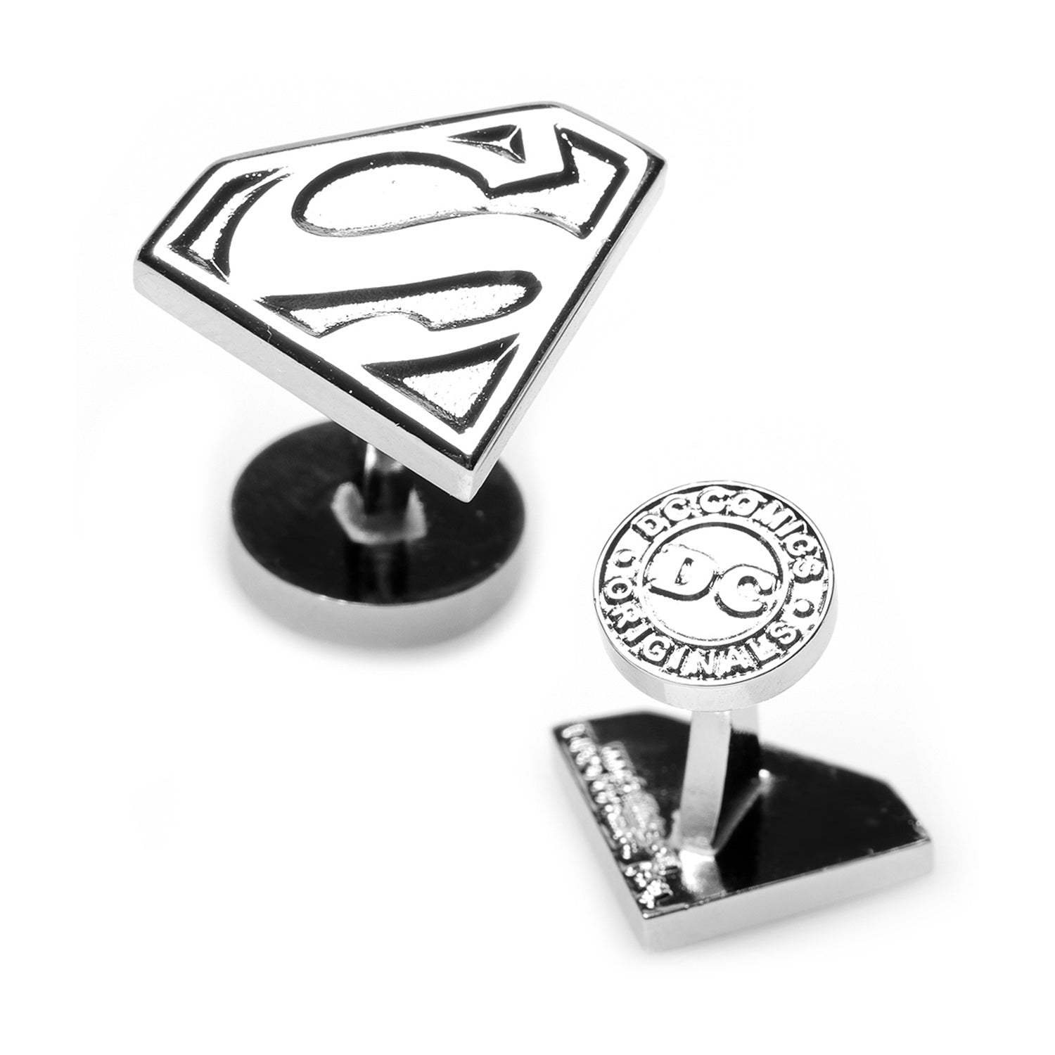 DC Superman Shield Silver Cufflinks - Cufflinks.com - Flyclothing LLC