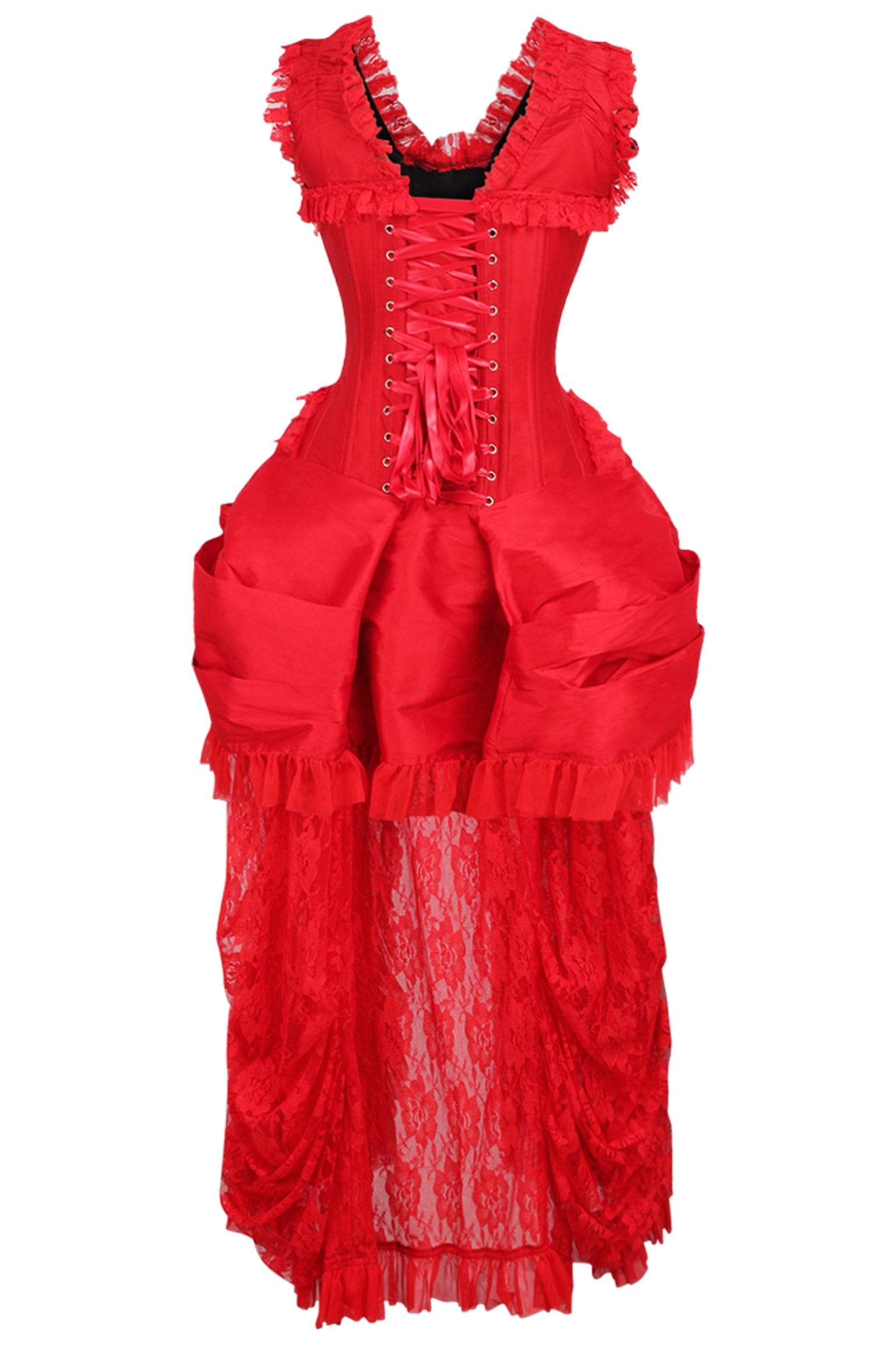 Daisy Corsets Top Drawer Steel Boned Red Lace Victorian Bustle Corset Dress - Daisy Corsets