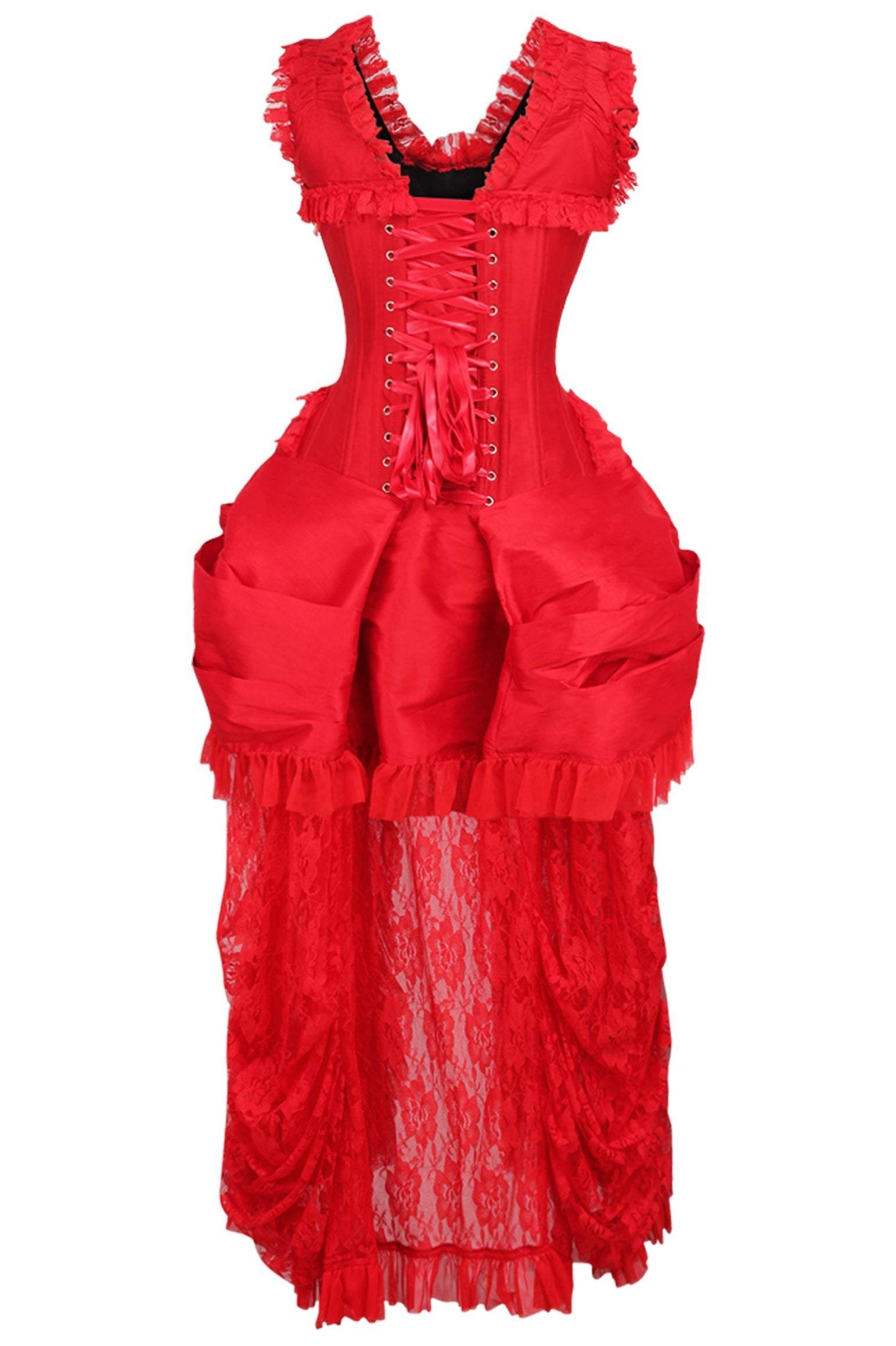 Top Drawer Steel Boned Red Lace Victorian Bustle Corset Dress 3X