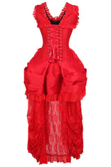 Daisy Corsets Top Drawer Steel Boned Red Lace Victorian Bustle Corset Dress - Daisy Corsets - Flyclothing LLC
