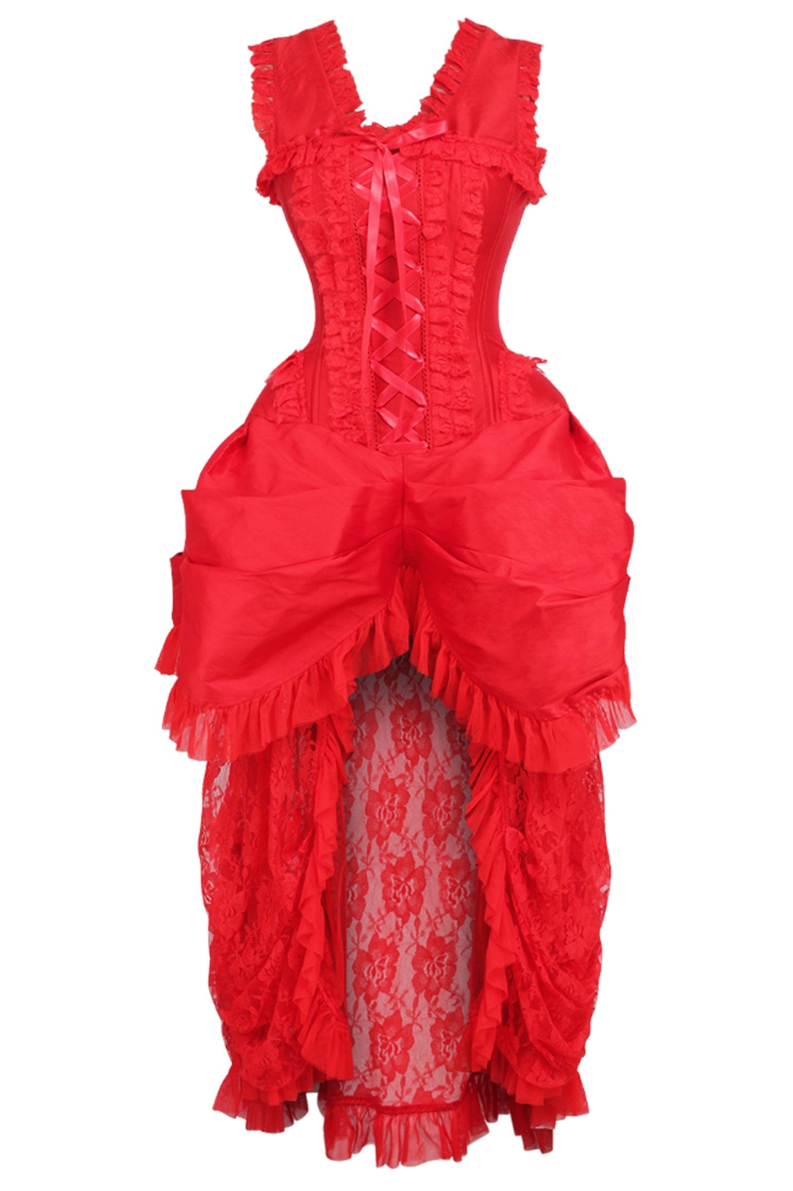 Daisy Corsets Top Drawer Steel Boned Red Lace Victorian Bustle Corset Dress - Daisy Corsets