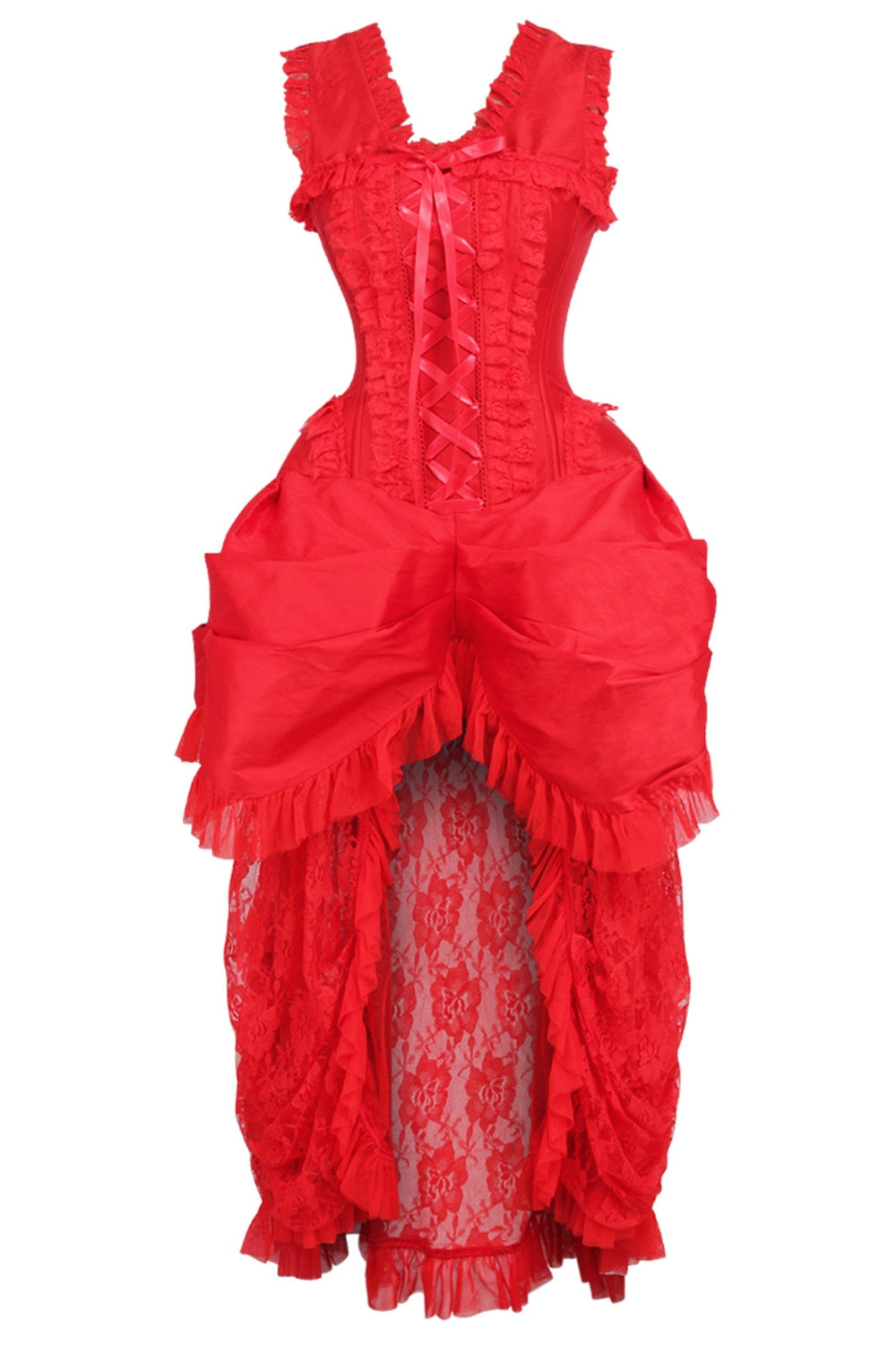 Daisy Corsets Top Drawer Steel Boned Red Lace Victorian Bustle Corset Dress - Daisy Corsets
