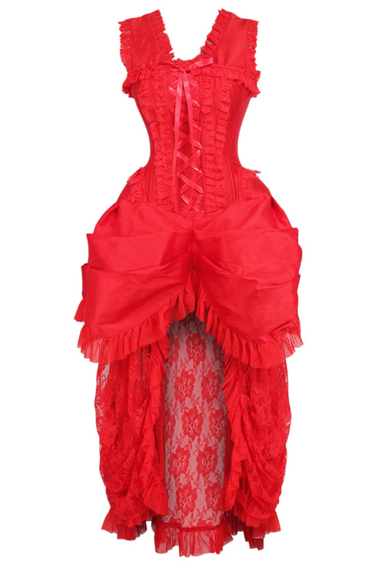 Daisy Corsets Top Drawer Steel Boned Red Lace Victorian Bustle Corset Dress - Daisy Corsets