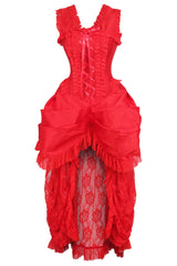 Daisy Corsets Top Drawer Steel Boned Red Lace Victorian Bustle Corset Dress - Daisy Corsets