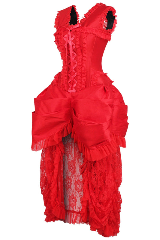Daisy Corsets Top Drawer Steel Boned Red Lace Victorian Bustle Corset Dress - Daisy Corsets