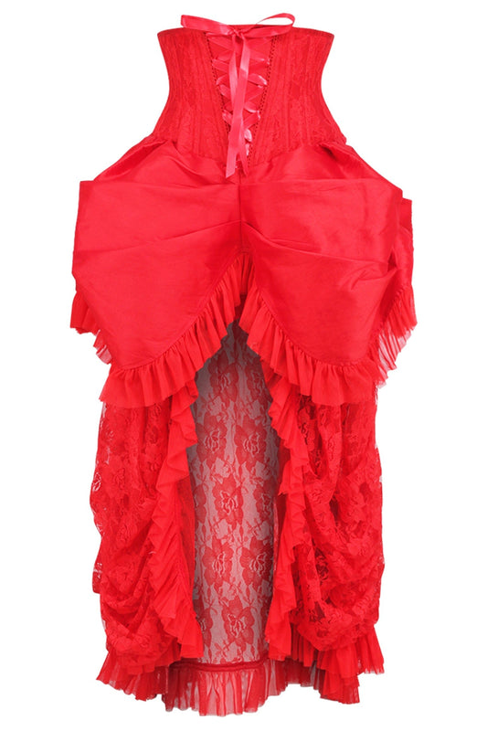 Daisy Corsets Top Drawer Steel Boned Red Lace Victorian Bustle Underbust Corset Dress - Daisy Corsets
