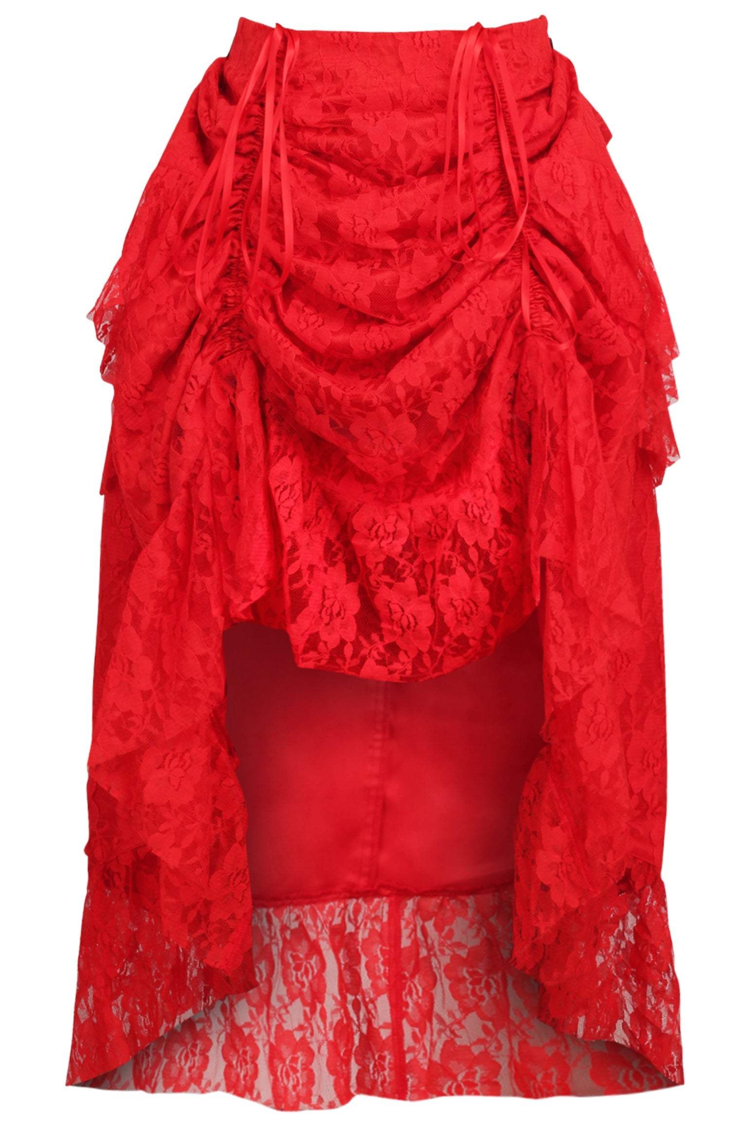 Daisy Corsets Red Lace Adjustable High Low Bustle Skirt - Daisy Corsets - Flyclothing LLC