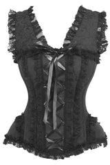 Daisy Corsets Top Drawer Black Brocade & Lace Steel Boned Corset w/Cap Sleeves - Daisy Corsets