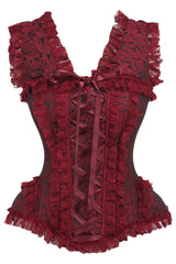 Daisy Corsets Top Drawer Red/Black Brocade & Lace Steel Boned Corset w/Cap Sleeves - Daisy Corsets