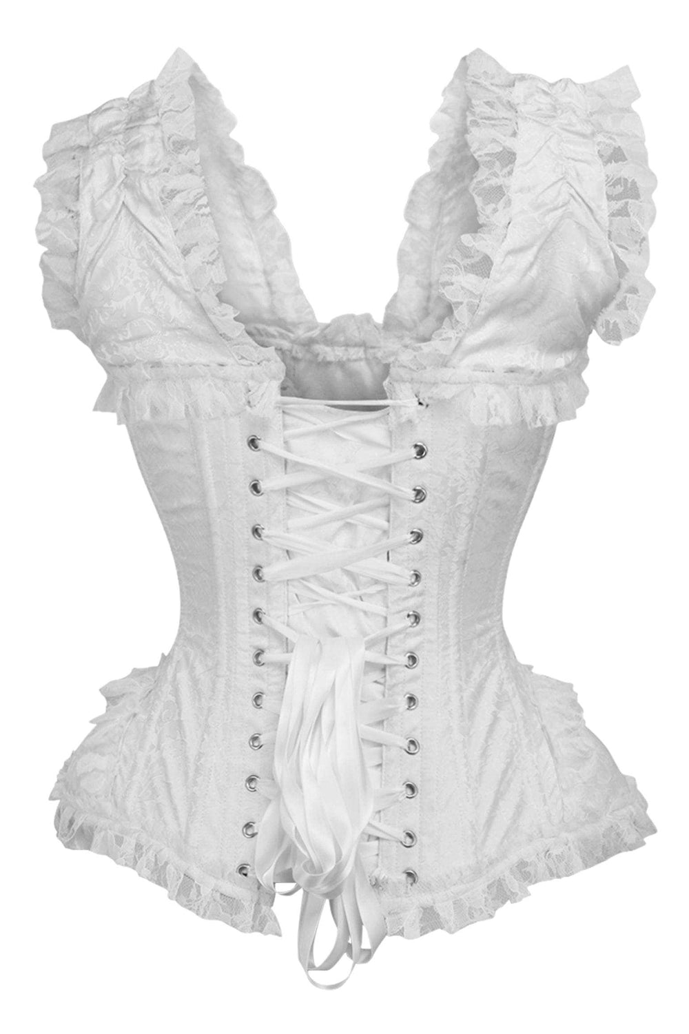 Daisy Corsets Top Drawer White Brocade & Lace Steel Boned Corset w/Cap Sleeves - Daisy Corsets - Flyclothing LLC
