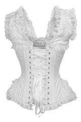 Daisy Corsets Top Drawer White Brocade & Lace Steel Boned Corset w/Cap Sleeves - Daisy Corsets