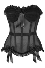 Daisy Corsets Top Drawer Steel Boned Black Mesh Underwire Bustier Corset - Daisy Corsets
