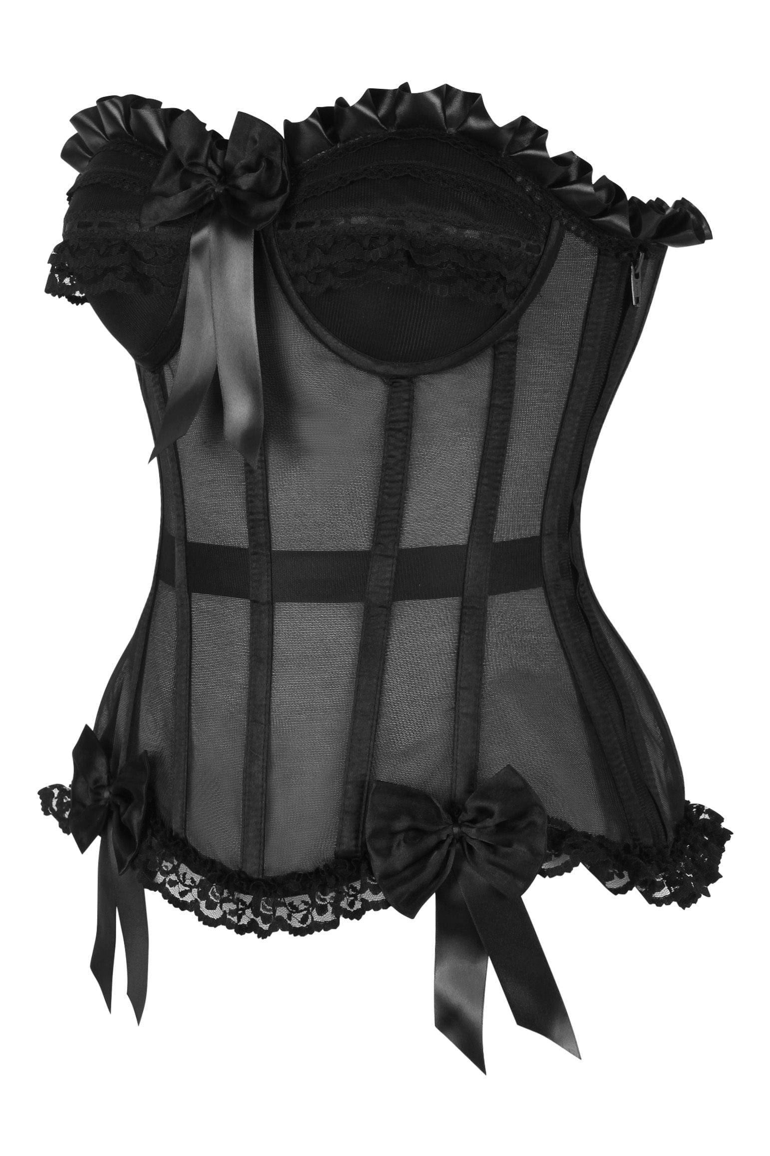 Daisy Corsets Top Drawer Steel Boned Black Mesh Underwire Bustier Corset - Daisy Corsets