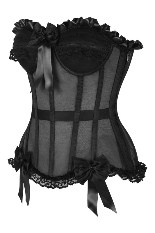 Daisy Corsets Top Drawer Steel Boned Black Mesh Underwire Bustier Corset - Daisy Corsets