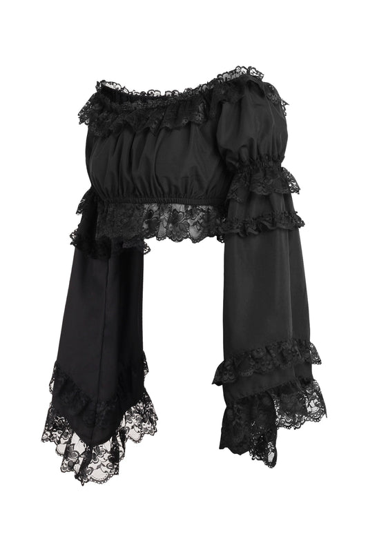 Daisy Corsets Black Smocked Flare Sleeve Peasant Top - Daisy Corsets