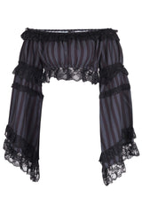 Daisy Corsets Black/Grey Striped Smocked Flare Sleeve Peasant Top - Daisy Corsets - Flyclothing LLC