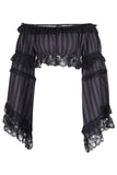 Daisy Corsets Black/Grey Striped Smocked Flare Sleeve Peasant Top - Daisy Corsets