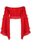 Daisy Corsets Red Smocked Flare Sleeve Peasant Top - Daisy Corsets