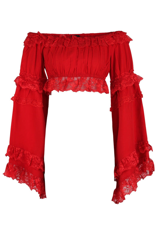 Daisy Corsets Red Smocked Flare Sleeve Peasant Top - Daisy Corsets