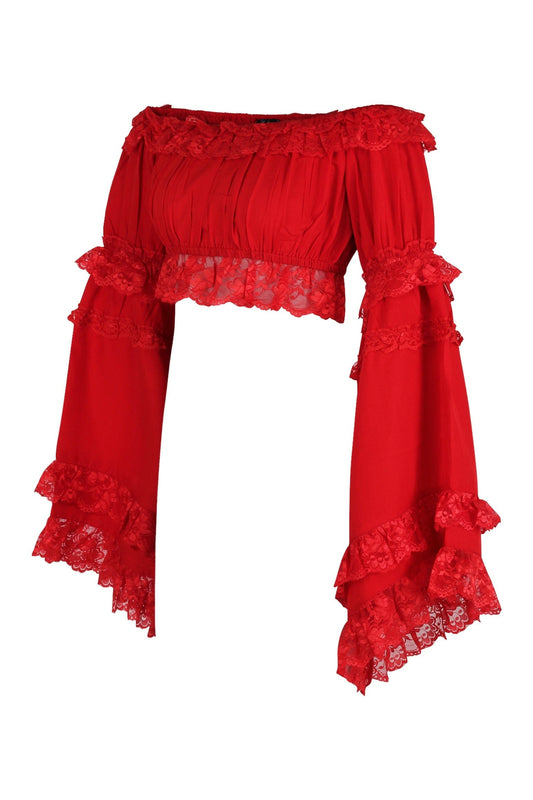 Daisy Corsets Red Smocked Flare Sleeve Peasant Top - Daisy Corsets
