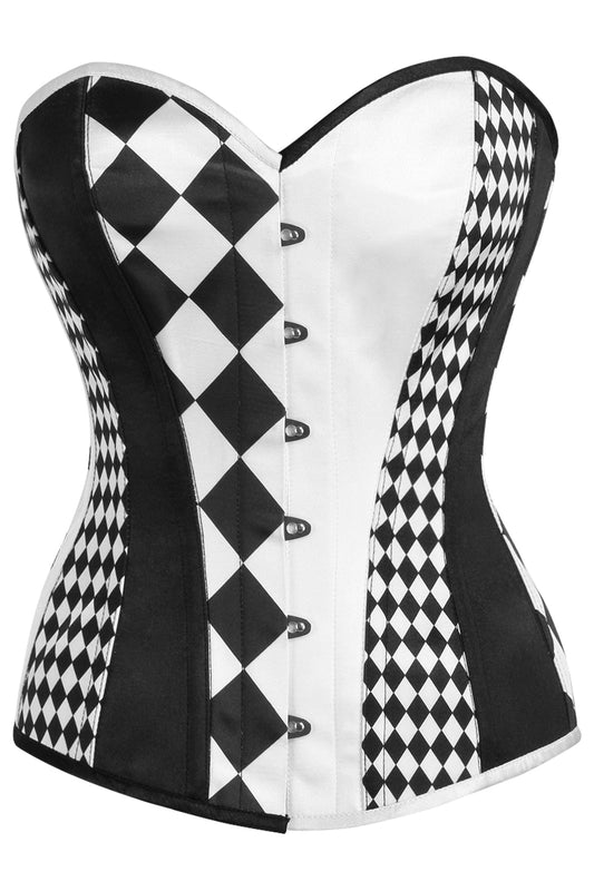 Daisy Corsets Top Drawer Black/White Print Steel Boned Corset - Daisy Corsets