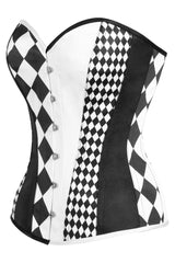 Daisy Corsets Top Drawer Black/White Print Steel Boned Corset - Daisy Corsets