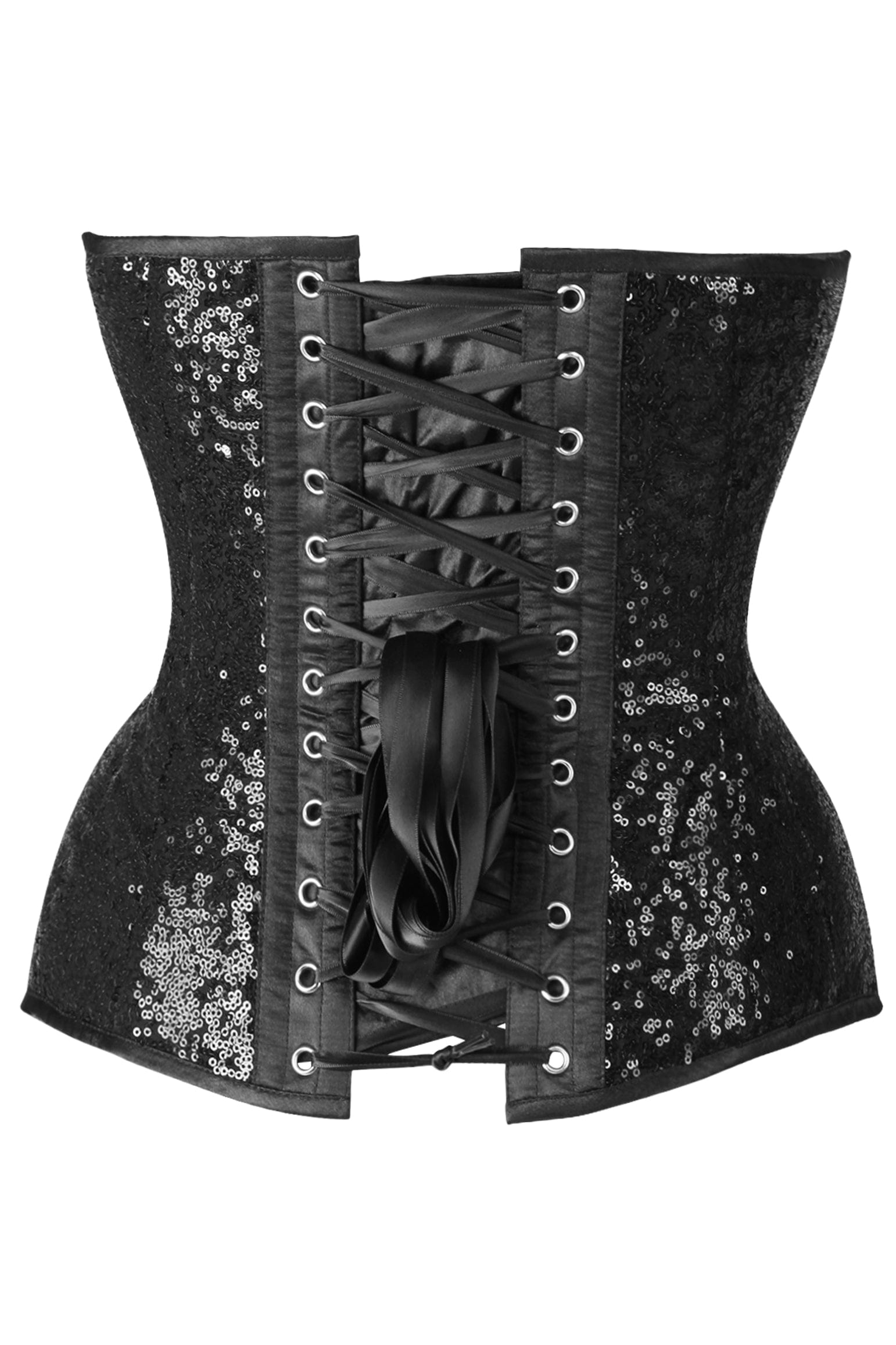 Daisy Corsets Top Drawer Steel Boned Black Sequin Plunge Neckline Overbust Corset - Daisy Corsets