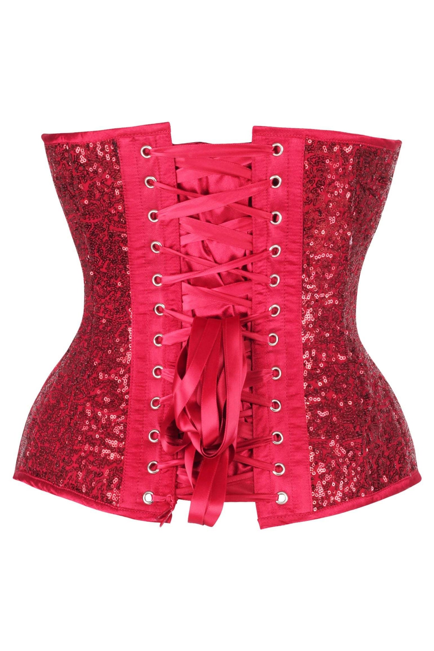 Daisy Corsets Top Drawer Steel Boned Red Sequin Plunge Neckline Overbust Corset - Daisy Corsets - Flyclothing LLC