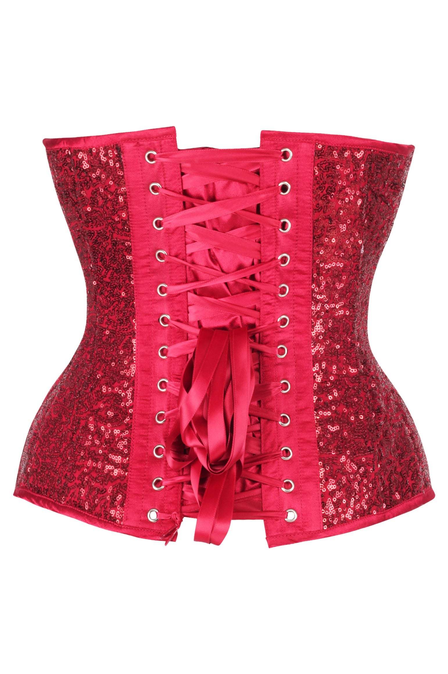 Daisy Corsets Top Drawer Steel Boned Red Sequin Plunge Neckline Overbust Corset - Daisy Corsets - Flyclothing LLC