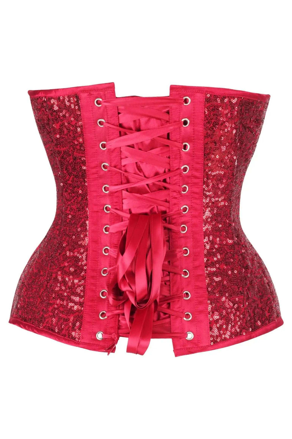Daisy Corsets Top Drawer Steel Boned Red Sequin Plunge Neckline Overbust Corset - Daisy Corsets - Flyclothing LLC