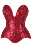 Daisy Corsets Top Drawer Steel Boned Red Sequin Plunge Neckline Overbust Corset - Daisy Corsets - Flyclothing LLC