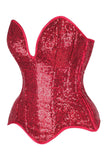 Daisy Corsets Top Drawer Steel Boned Red Sequin Plunge Neckline Overbust Corset - Daisy Corsets - Flyclothing LLC