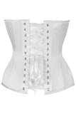 Daisy Corsets Top Drawer Steel Boned White Satin Plunge Neckline Overbust Corset - Daisy Corsets