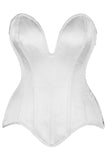 Daisy Corsets Top Drawer Steel Boned White Satin Plunge Neckline Overbust Corset - Daisy Corsets