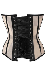 Daisy Corsets Top Drawer Nude Mesh & Black Satin Steel Boned Overbust Corset - Daisy Corsets