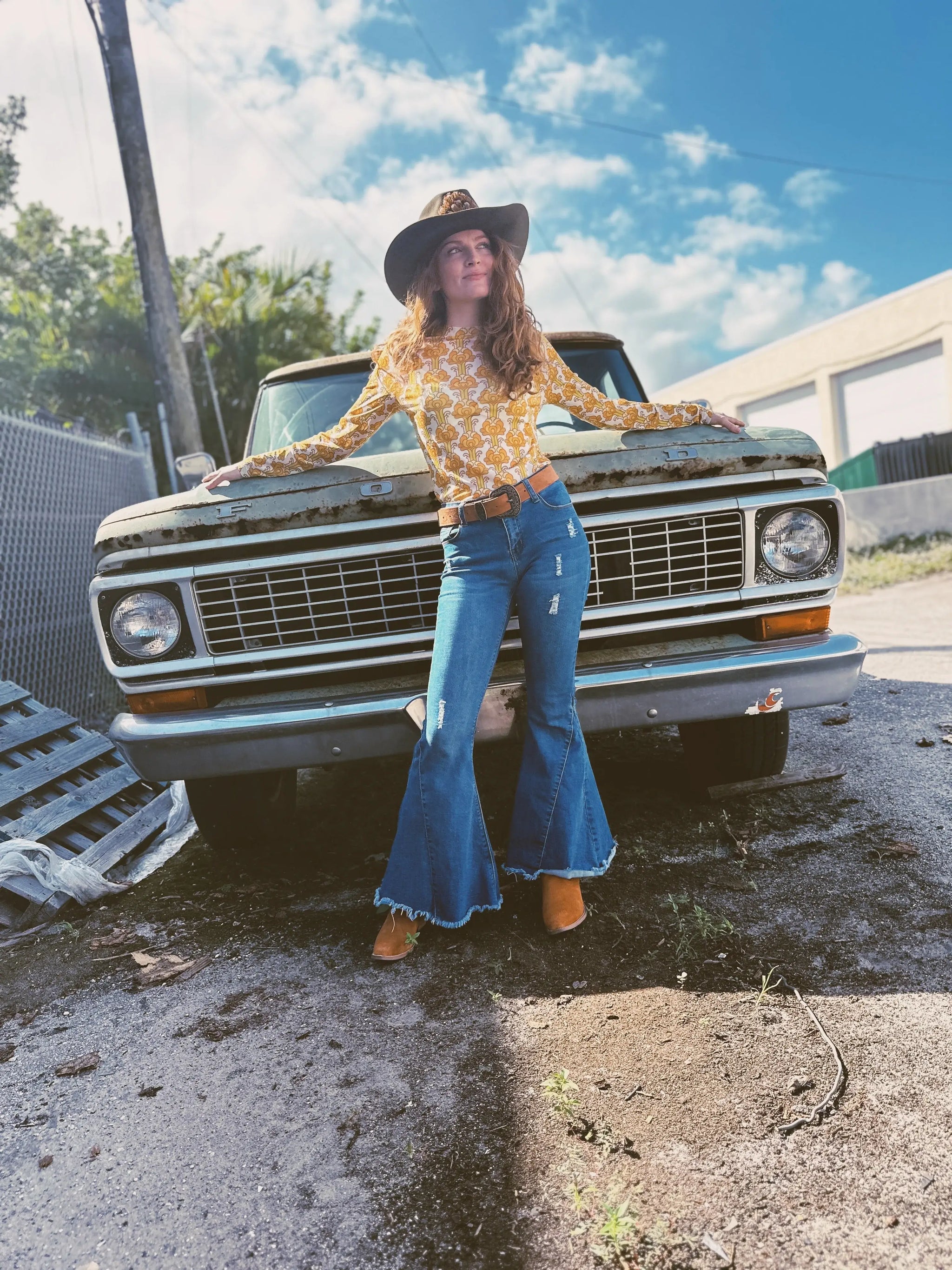 Streets of Gold Golden Yellow Tulip Flower MESH TOP - Lil Bee's Bohemian - Flyclothing LLC