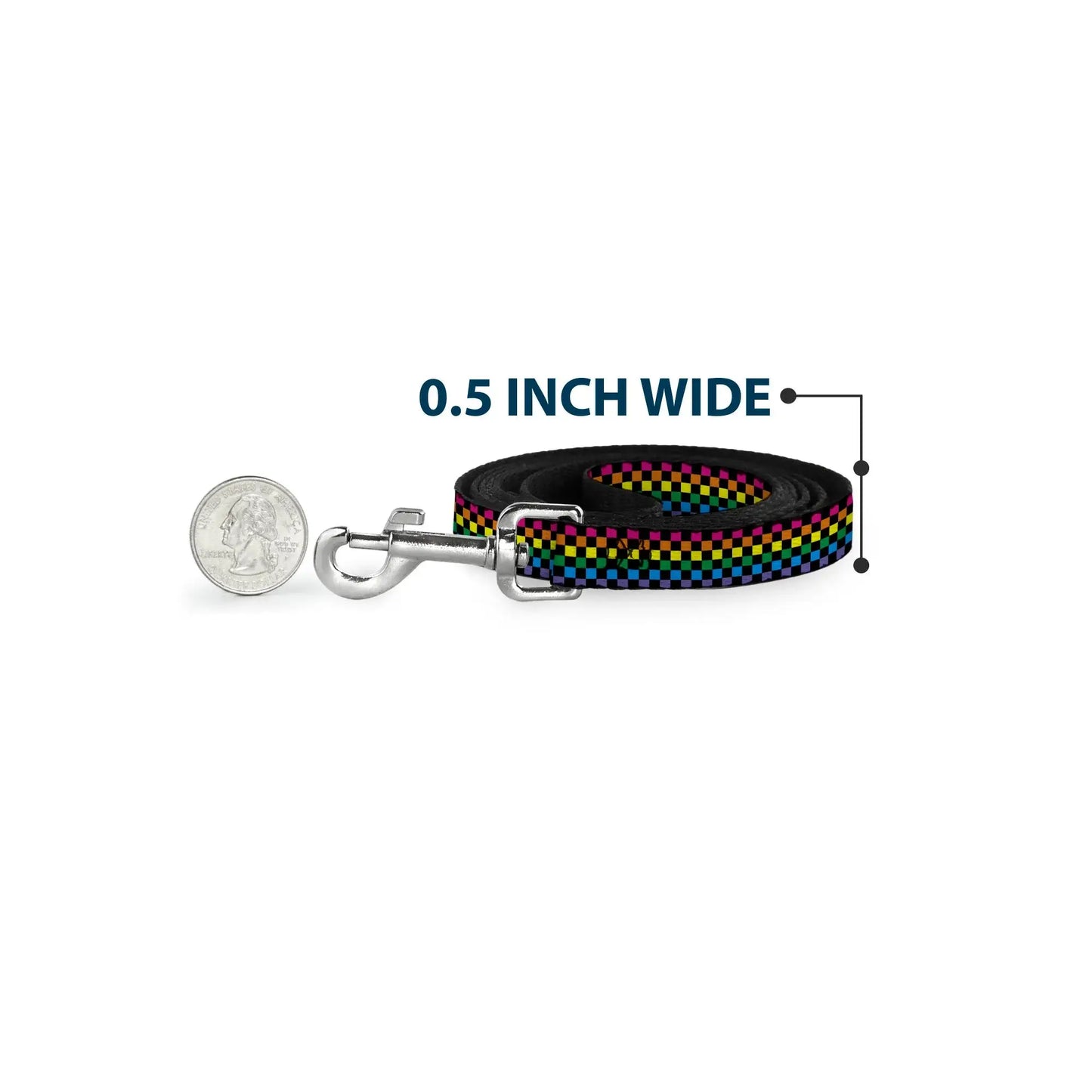 Dog Leash - Checker Black/Neon Rainbow - Buckle-Down - Flyclothing LLC