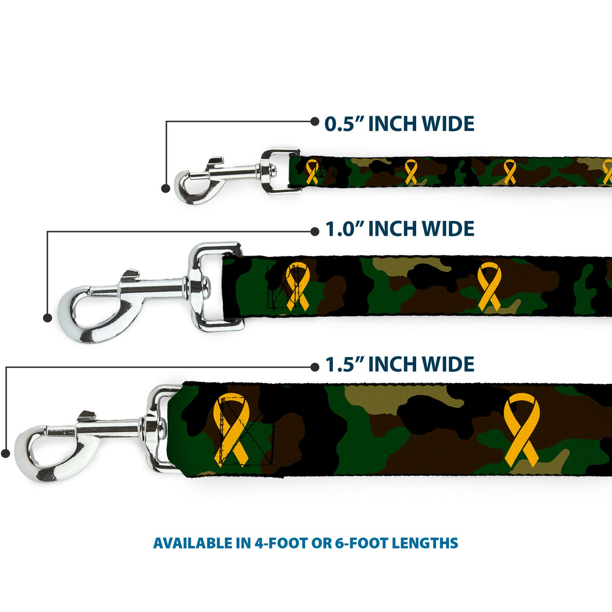 Dog Leash - Support Our Troops Camo Olive/Yellow Ribbon