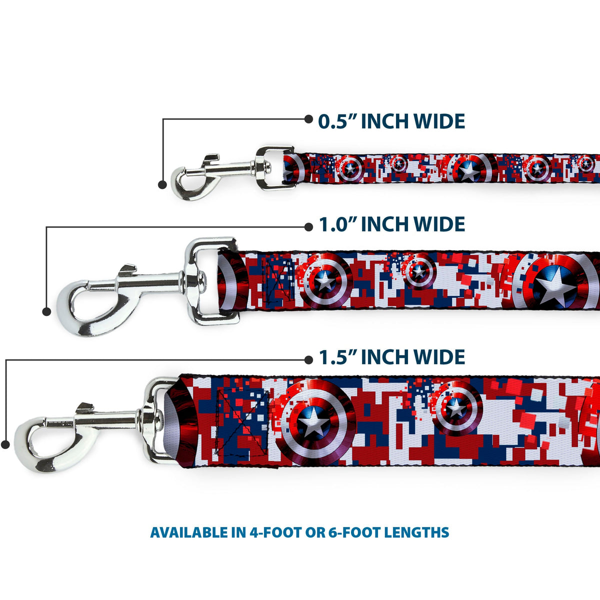 Dog Leash - Captain America Shield Digital Camo Blue/White/Red