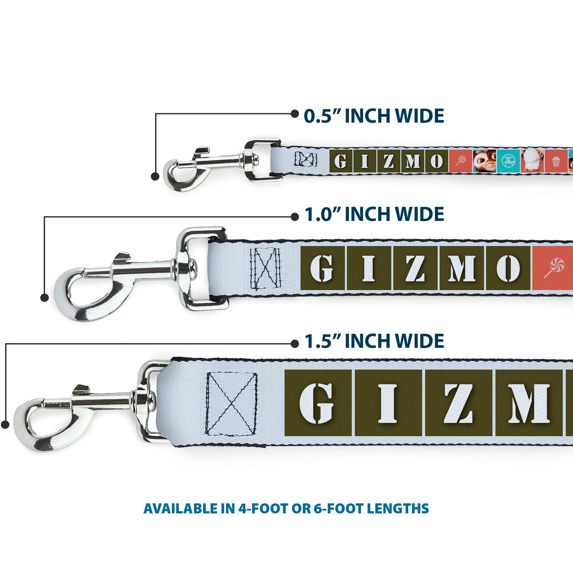 Dog Leash - Gremlins GIZMO Text and Pose Blocks White/Multi Color