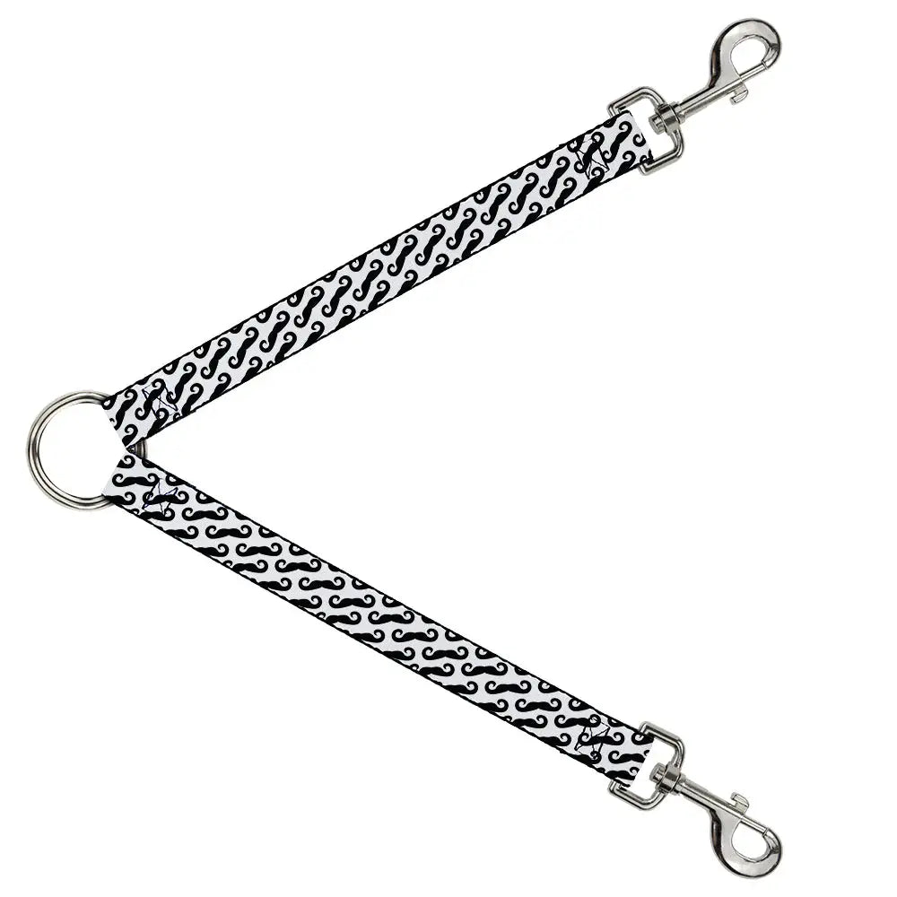 Dog Leash Splitter - Diagonal Handlebar Mustaches White/Black - Buckle-Down - Flyclothing LLC