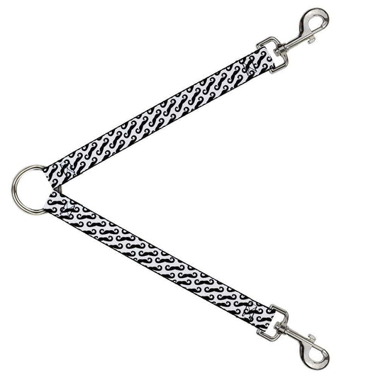 Dog Leash Splitter - Diagonal Handlebar Mustaches White/Black - Buckle-Down - Flyclothing LLC