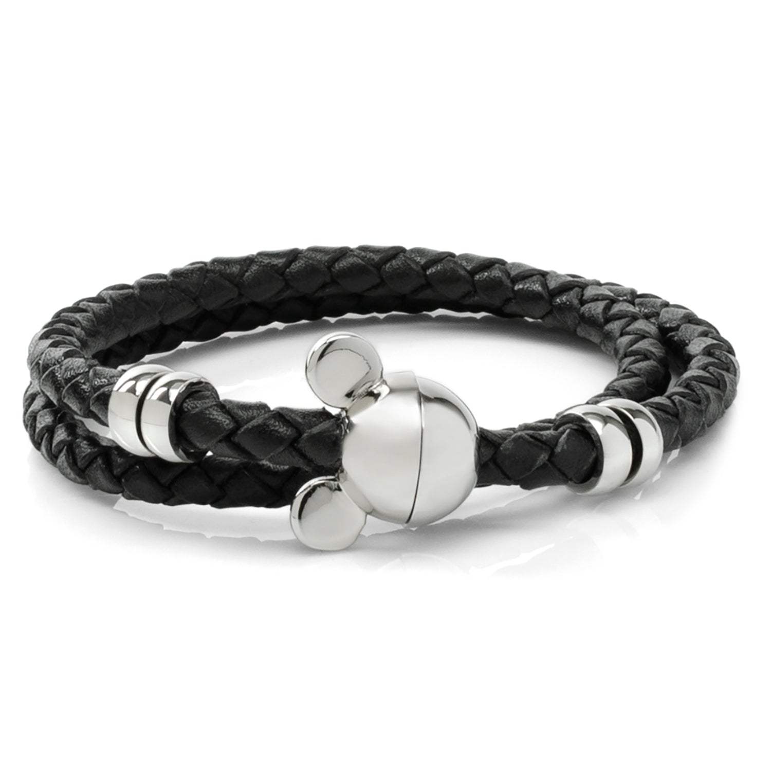 Disney Mickey Silhouette Black Double Wrapped Leather Bracelet - Cufflinks.com - Flyclothing LLC