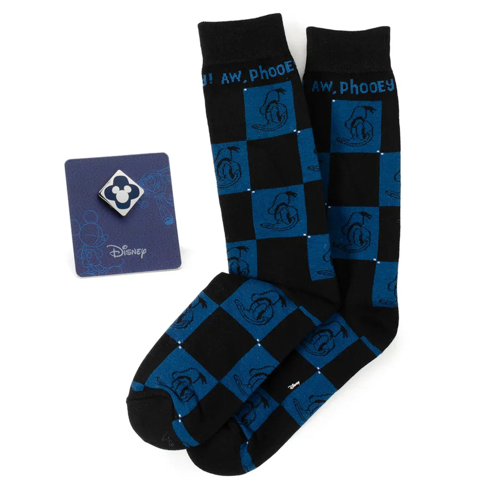 Disney Donald Duck Black Dress Socks & Blue Mickey Mouse Lapel Pin Gift Set - Cufflinks.com - Flyclothing LLC