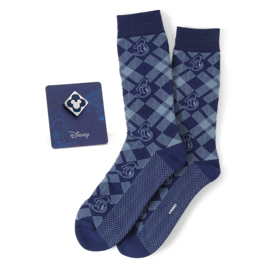 Disney Donald Duck Plaid Socks and Mickey Mouse Blue Lapel Pin Gift Set - Cufflinks.com - Flyclothing LLC